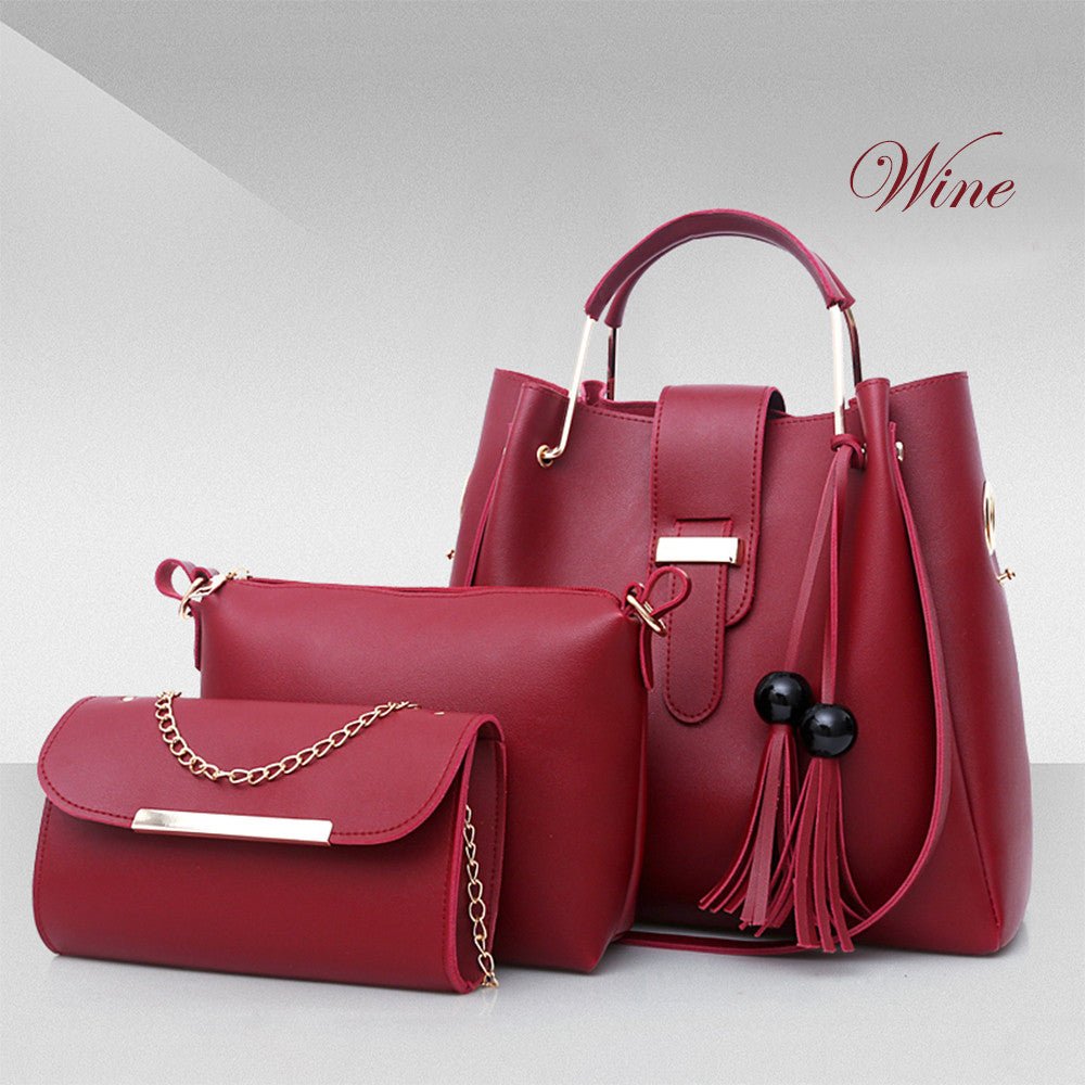 Women 3Pcs Or Set Handbags PU Leather Shoulder Bags Casual Tote Bag Tassel Metal Handle Designer Composite Bags - Taylor K Shop