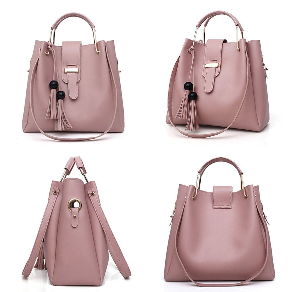 Women 3Pcs Or Set Handbags PU Leather Shoulder Bags Casual Tote Bag Tassel Metal Handle Designer Composite Bags - Taylor K Shop
