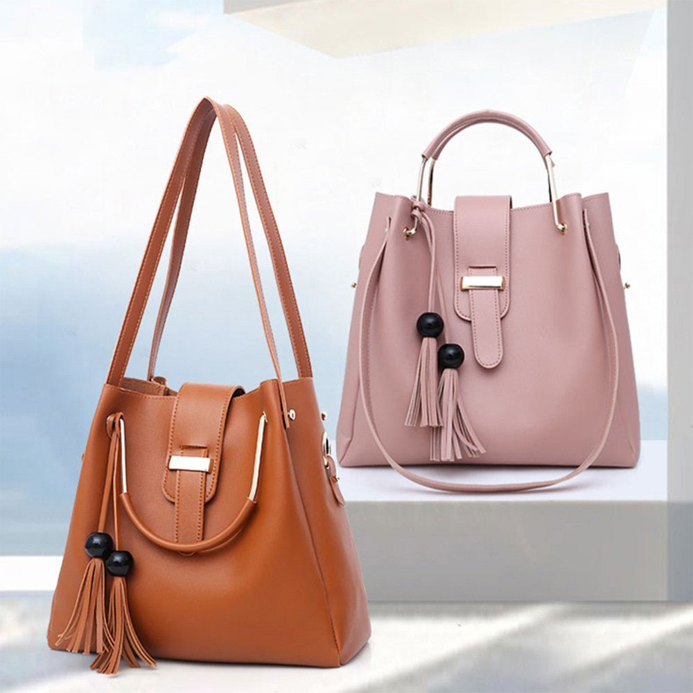 Women 3Pcs Or Set Handbags PU Leather Shoulder Bags Casual Tote Bag Tassel Metal Handle Designer Composite Bags - Taylor K Shop