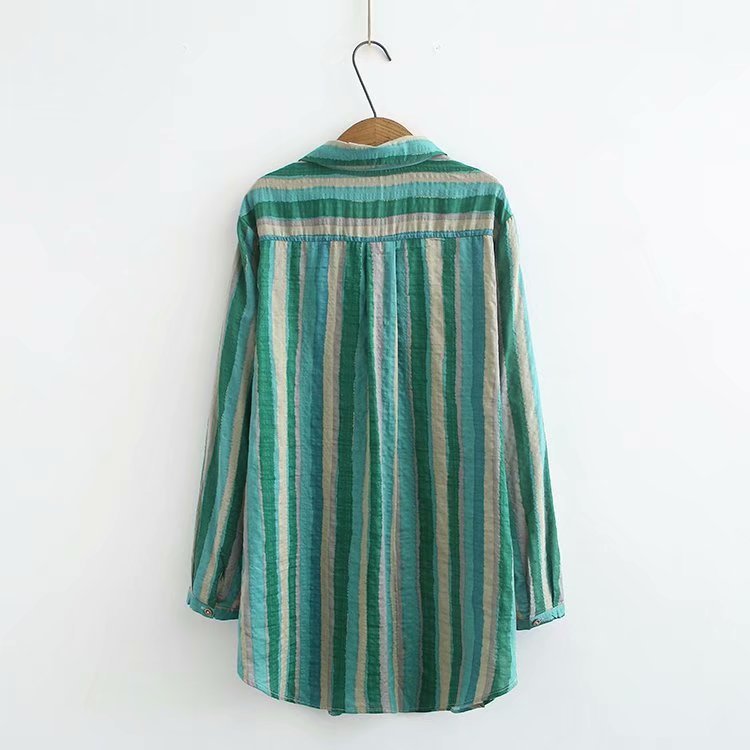 Women Autumn Stripe Lapel Neck Blouses Loose Tops - Taylor K Shop