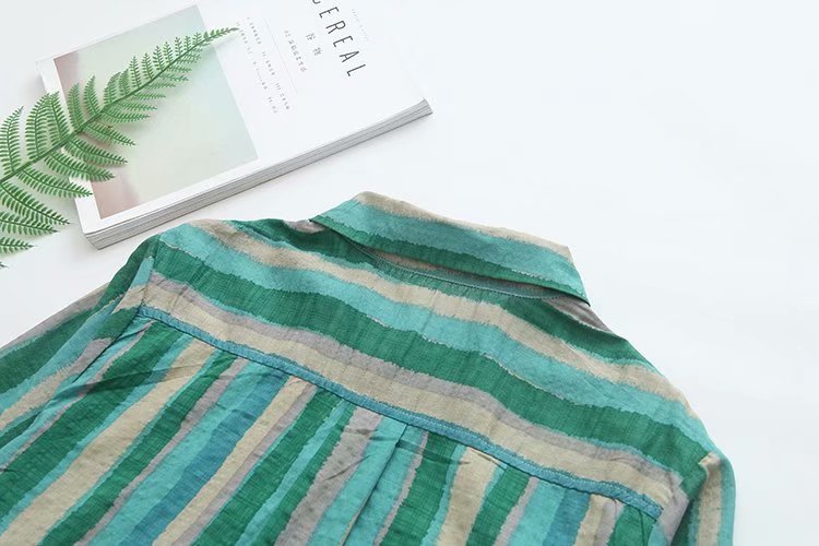 Women Autumn Stripe Lapel Neck Blouses Loose Tops - Taylor K Shop