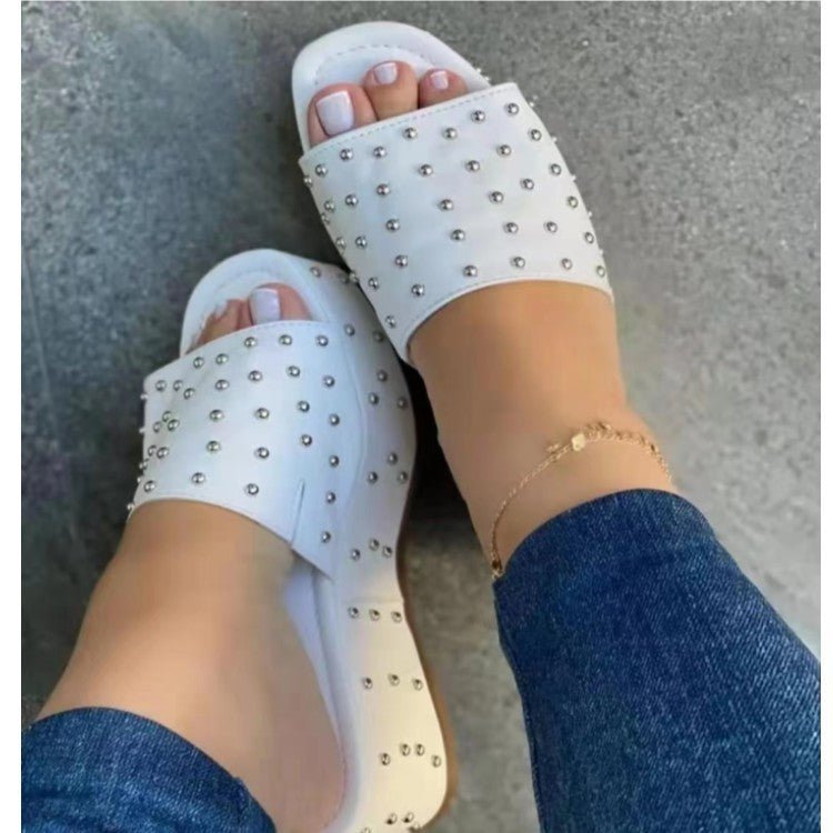 Women Rivet Slippers Summer High Heel Plats Shoes Peep - toe Beach Shoes - Taylor K Shop