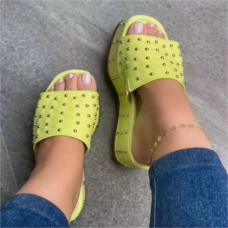 Women Rivet Slippers Summer High Heel Plats Shoes Peep - toe Beach Shoes - Taylor K Shop