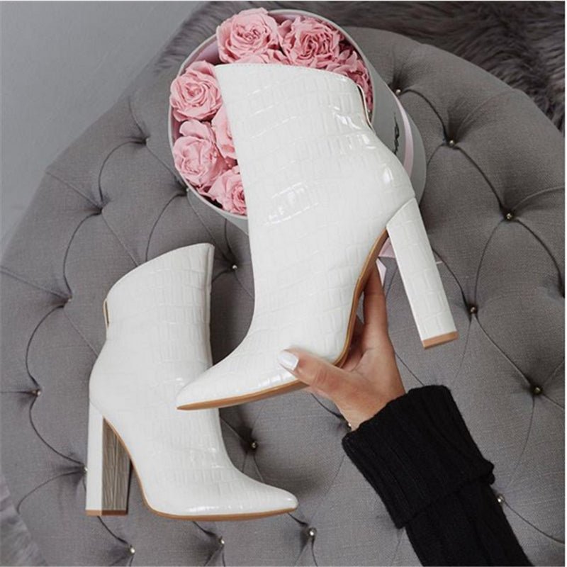 Women Shoes High Heels Leather White Ankle Boots - Taylor K Shop