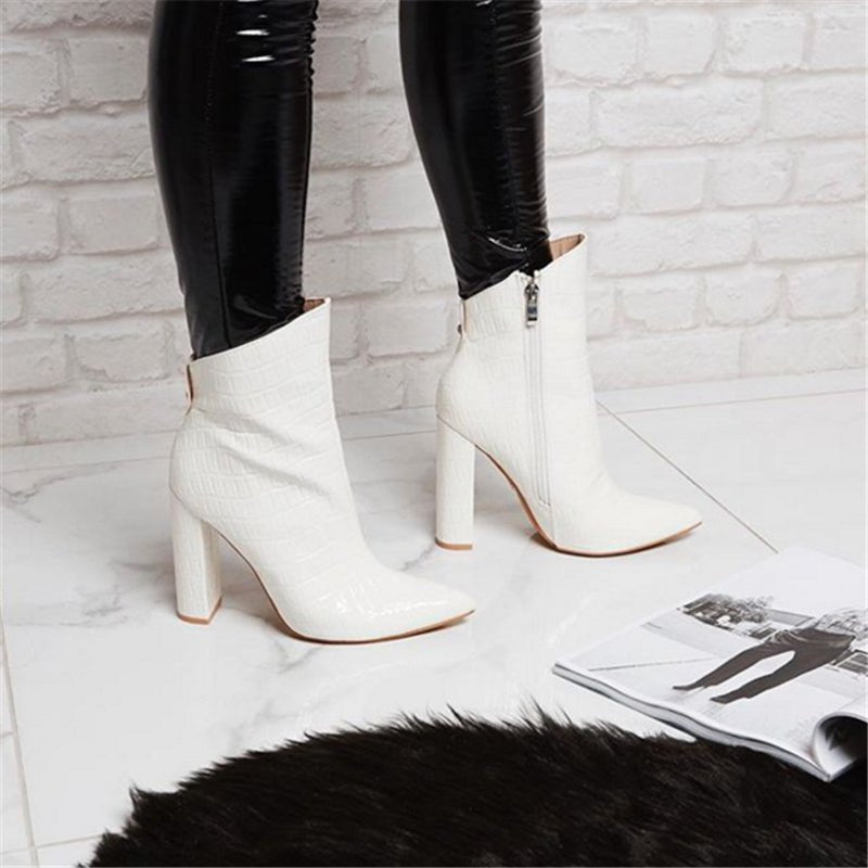 Women Shoes High Heels Leather White Ankle Boots - Taylor K Shop
