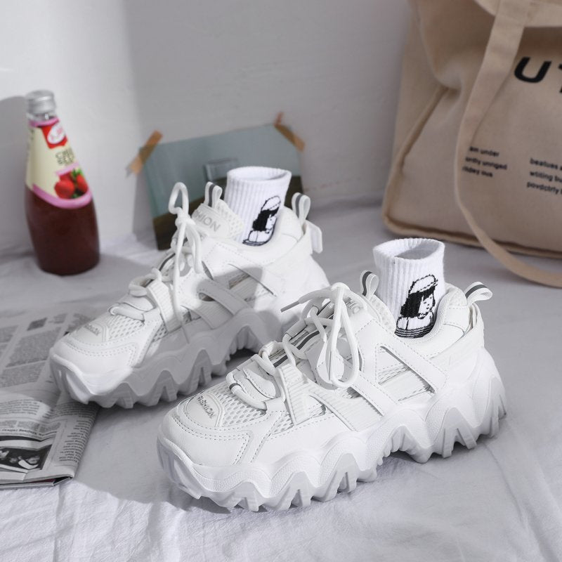 Women Sneakers White Black Casual Woman Spring Lace - up Thick Sole Tennis Chunky Basketball Shoes Autumn Female. New trend - Taylor K Shop