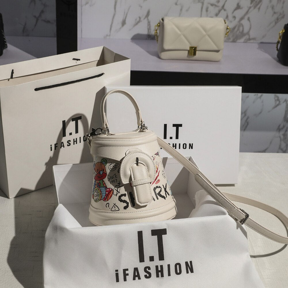 Women&#39;s Bag 2023 New Tide Everything Fashion Graffiti Bucket Bag Bump Color Handbag Single Shoulder Bag Crossbody Bag - Taylor K Shop