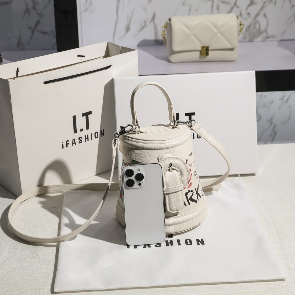 Women&#39;s Bag 2023 New Tide Everything Fashion Graffiti Bucket Bag Bump Color Handbag Single Shoulder Bag Crossbody Bag - Taylor K Shop