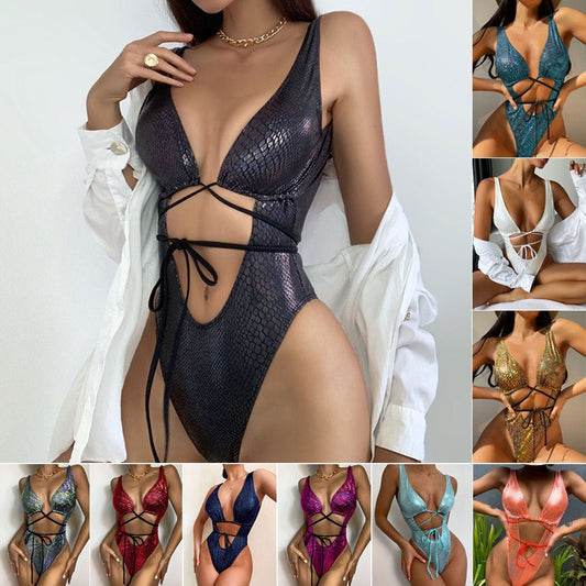 Women's Bikini One Piece Swimsuit Strappy Lace Up Swimwear Bathing Suit - Taylor K Shop