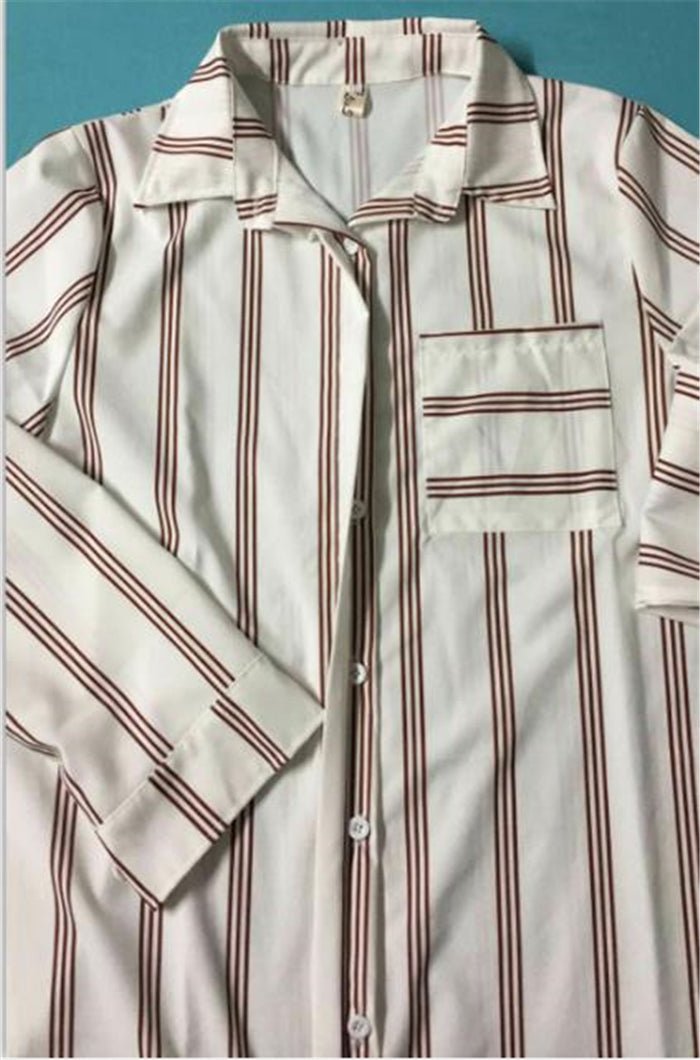 Women's blouses with loose stripes and long sleeves - Taylor K Shop