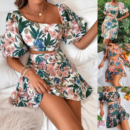 Women's Floral Short Sleeve Dress Two Piece Set - Taylor K Shop