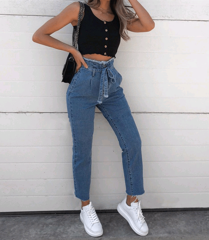Women's Jeans Flowerbed High Waist Belted Jeans Women - Taylor K Shop