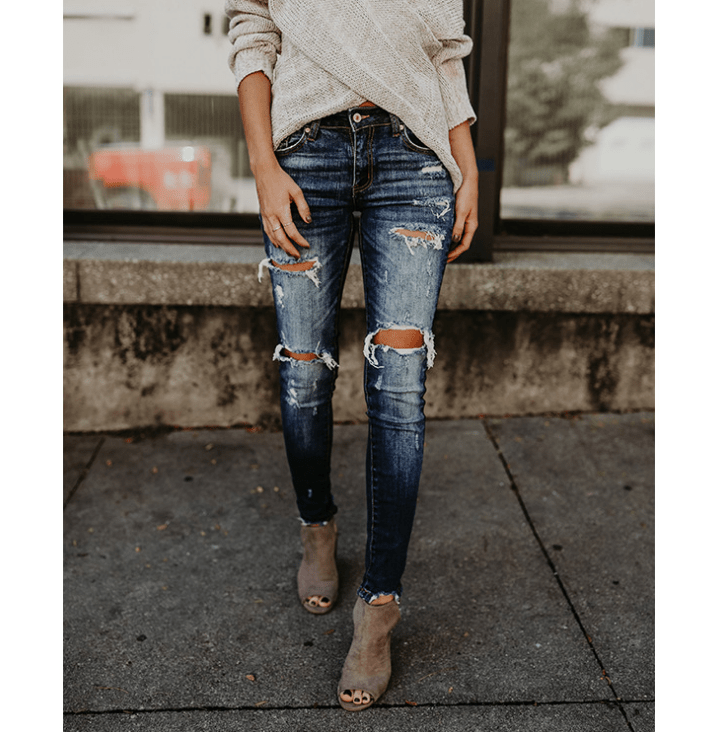 Women's jeans, pierced feet, mid - rise jeans - Taylor K Shop