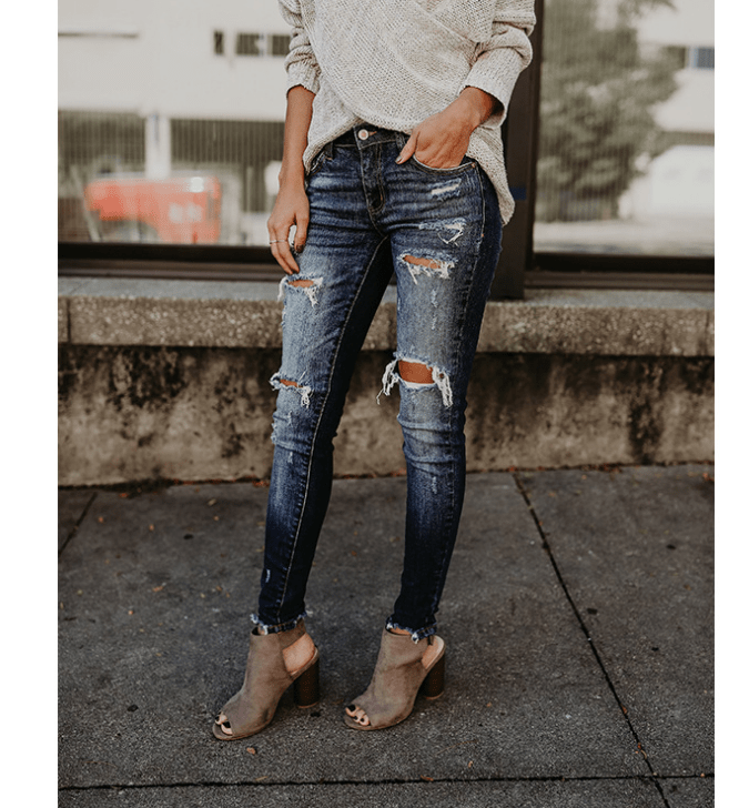 Women's jeans, pierced feet, mid - rise jeans - Taylor K Shop