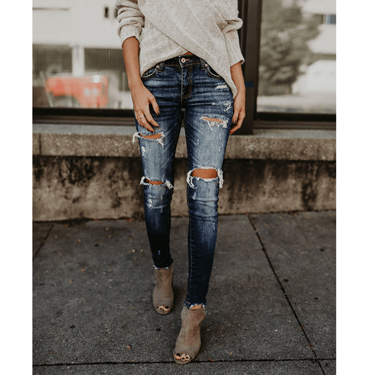 Women's jeans, pierced feet, mid - rise jeans - Taylor K Shop