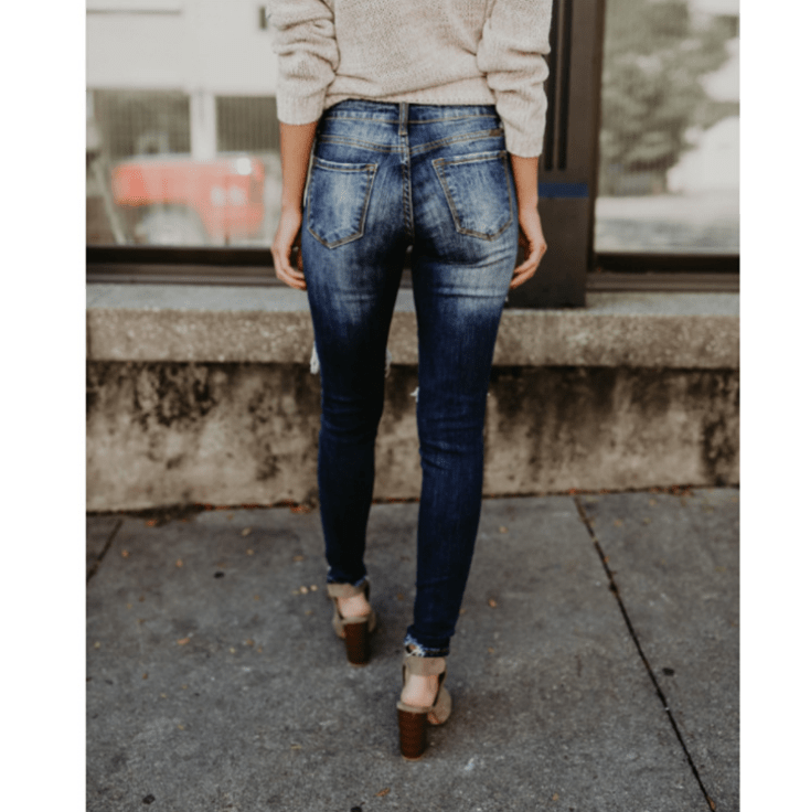 Women's jeans, pierced feet, mid - rise jeans - Taylor K Shop