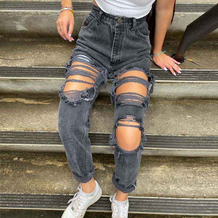 Women's jeans ripped holes are thinner women's jeans - Taylor K Shop