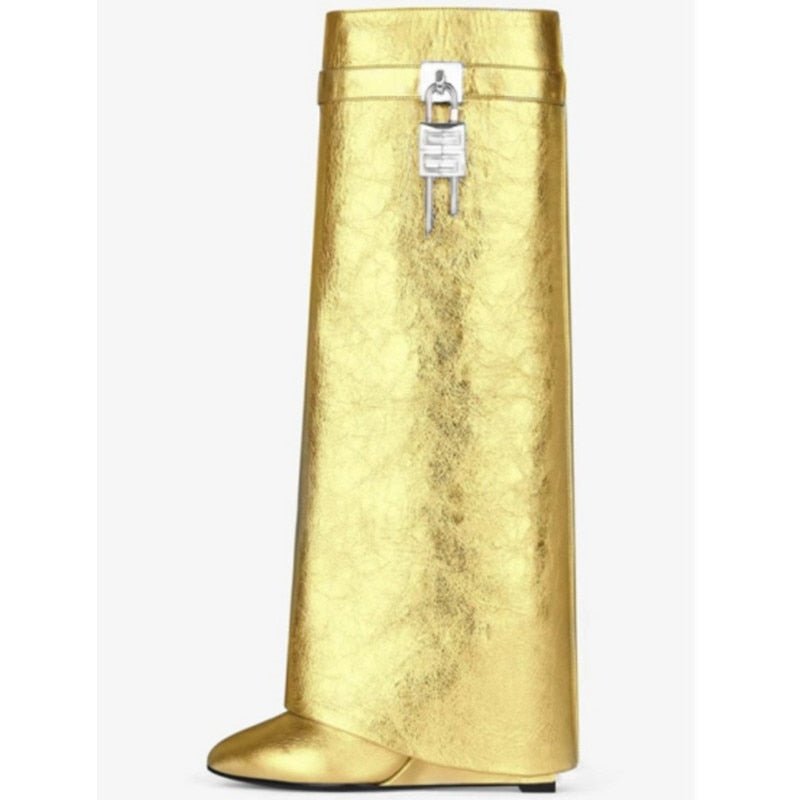 Women's New Knee High Boots Shark Lock Long Thick Soled High - heeled Boots Designer Luxury Brand Women's, Leather Boots - Taylor K Shop