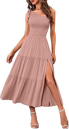 Women's One - shoulder Pleated Layered Hem Split Dress - Taylor K Shop