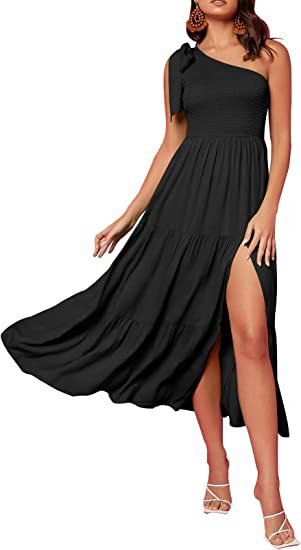 Women's One - shoulder Pleated Layered Hem Split Dress - Taylor K Shop