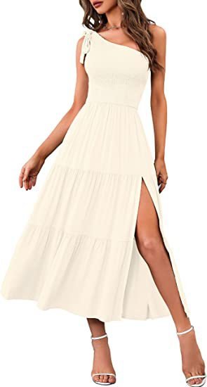 Women's One - shoulder Pleated Layered Hem Split Dress - Taylor K Shop