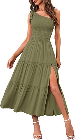 Women's One - shoulder Pleated Layered Hem Split Dress - Taylor K Shop