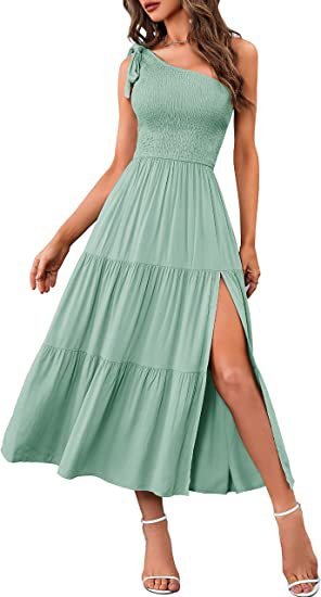 Women's One - shoulder Pleated Layered Hem Split Dress - Taylor K Shop