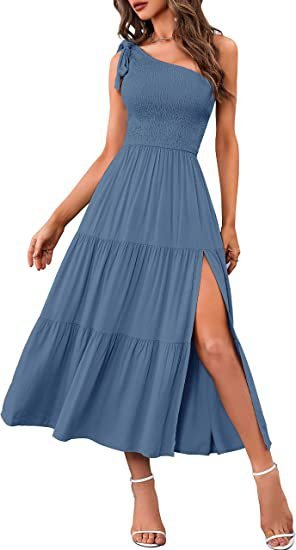 Women's One - shoulder Pleated Layered Hem Split Dress - Taylor K Shop