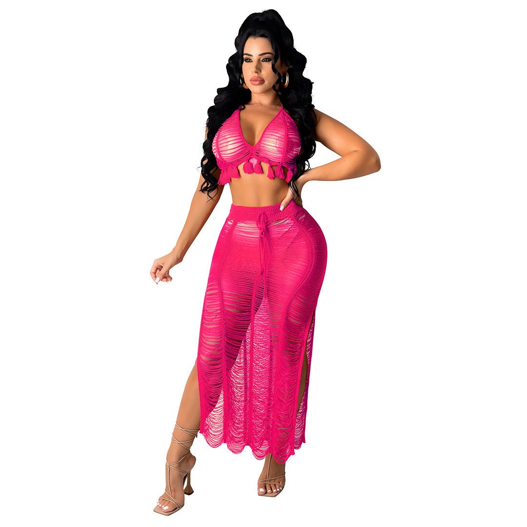 Women's Sexy Knitted Suit Hollow Swimsuit Two - piece Skirt - Taylor K Shop