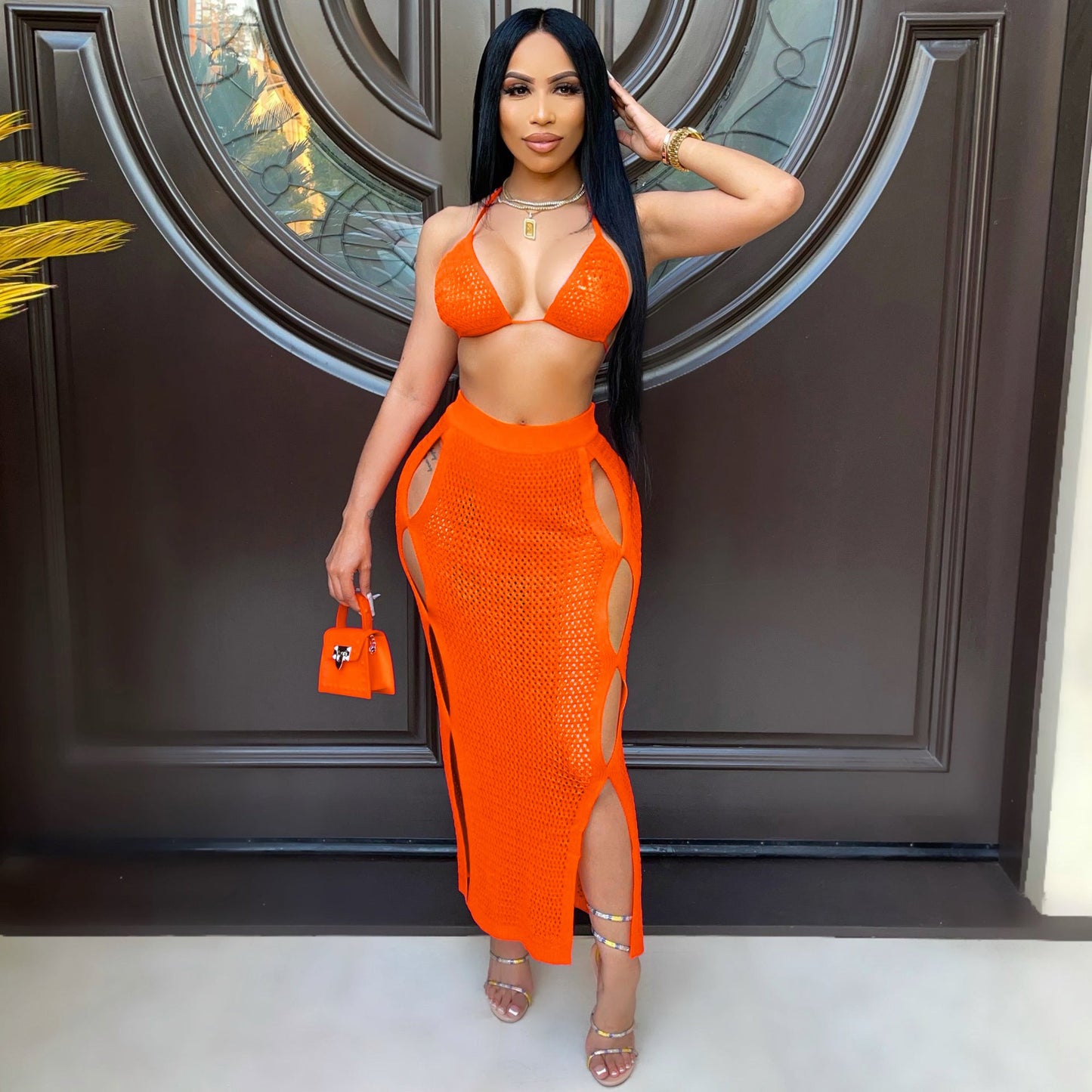 Women's Sexy Knitted Suit Hollow Swimsuit Two - piece Skirt - Taylor K Shop