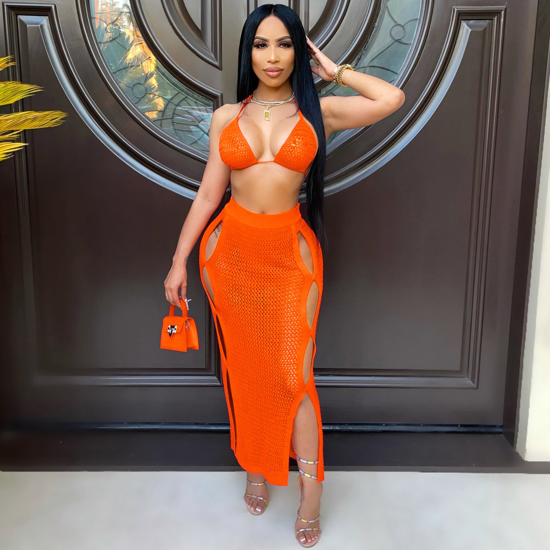 Women's Sexy Knitted Suit Hollow Swimsuit Two - piece Skirt - Taylor K Shop