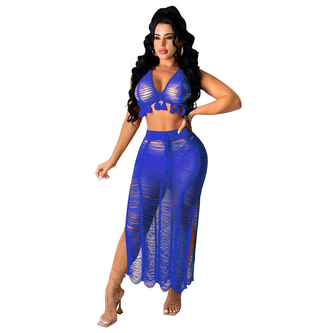 Women's Sexy Knitted Suit Hollow Swimsuit Two - piece Skirt - Taylor K Shop
