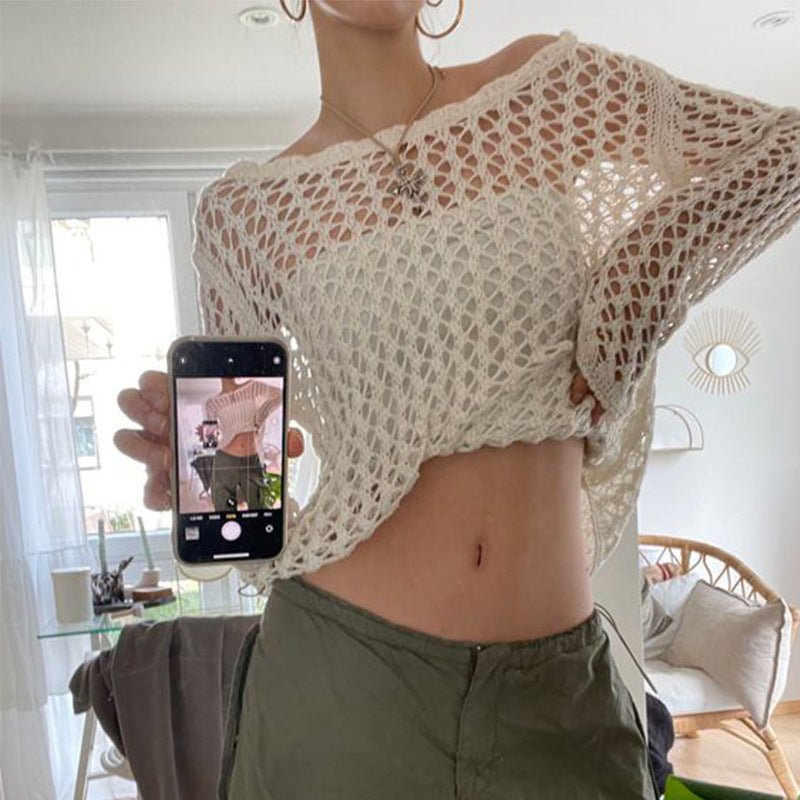 Women's Summer Street Retro Irregular Hollow Knit Blouse - Taylor K Shop