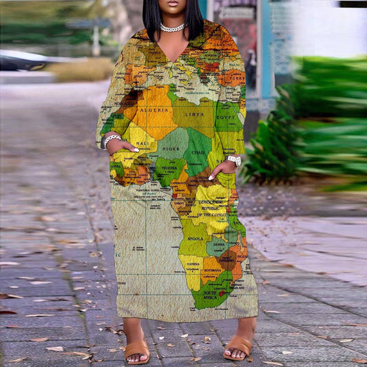 World Map Dress Long Vestidos Women Fashion Loose African Dresses Party Evening Loose Casual Dresses Oversized Vestidos - Taylor K Shop